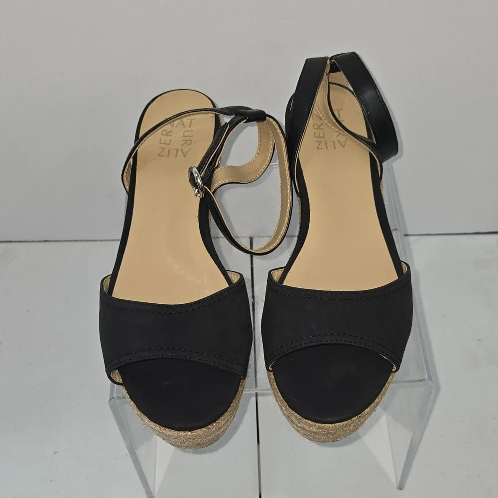 Naturalizer Bryar Black Espadrille Wedge Sandal Womens 8.5M Platform Ankle Strap